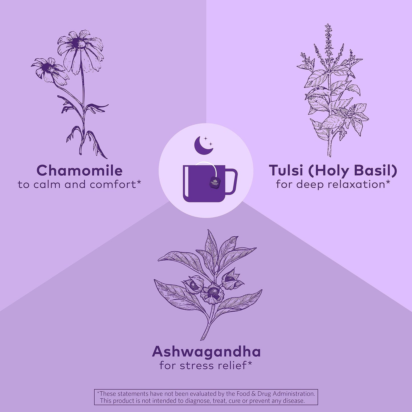 ORGANIC INDIA Tulsi Sleep Herbal Tea - Holy Basil, Ashwagandha, Chamomile, Night Time Tea for Bedtime, Stress Relieving & Relaxing, Immune Support