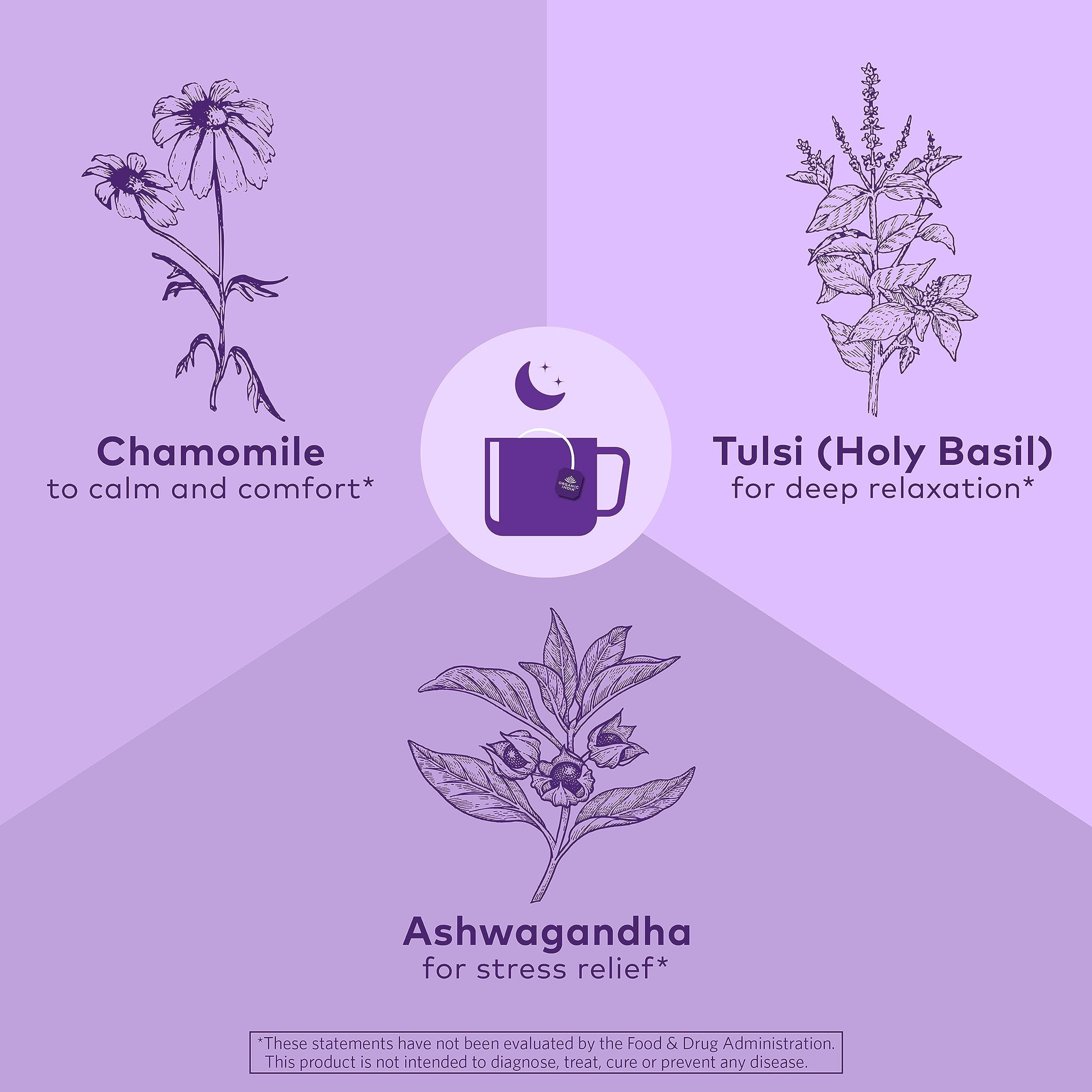 ORGANIC INDIA Tulsi Sleep Herbal Tea - Holy Basil, Ashwagandha, Chamomile, Night Time Tea for Bedtime, Stress Relieving & Relaxing, Immune Support