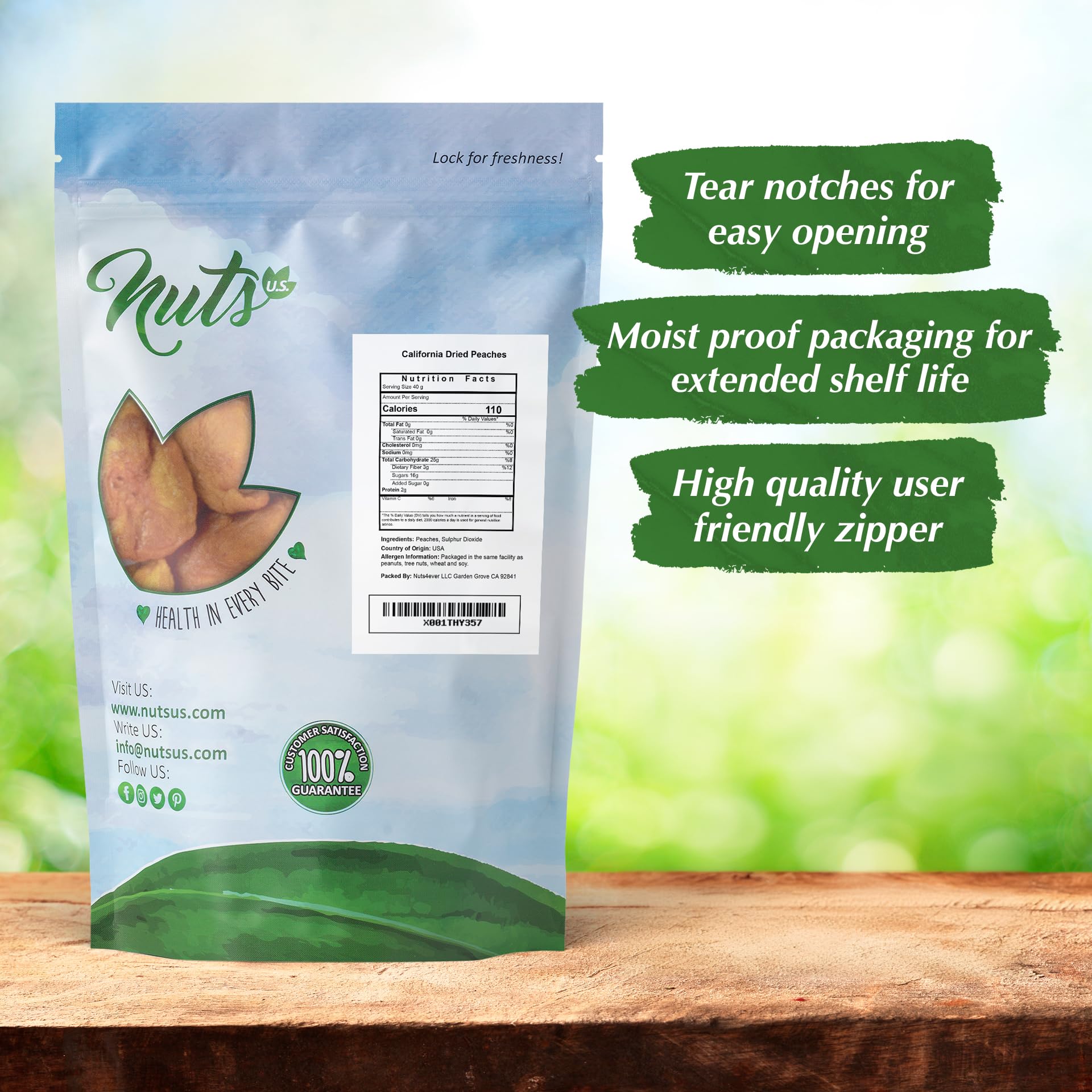 NUTS U.S. - Dried Fancy Peaches | Natural Snack | Fruity Aroma| No Added Sugar and Non GMO | Vegan and Gluten Free | Packed in a Resealable Bag!!! (1