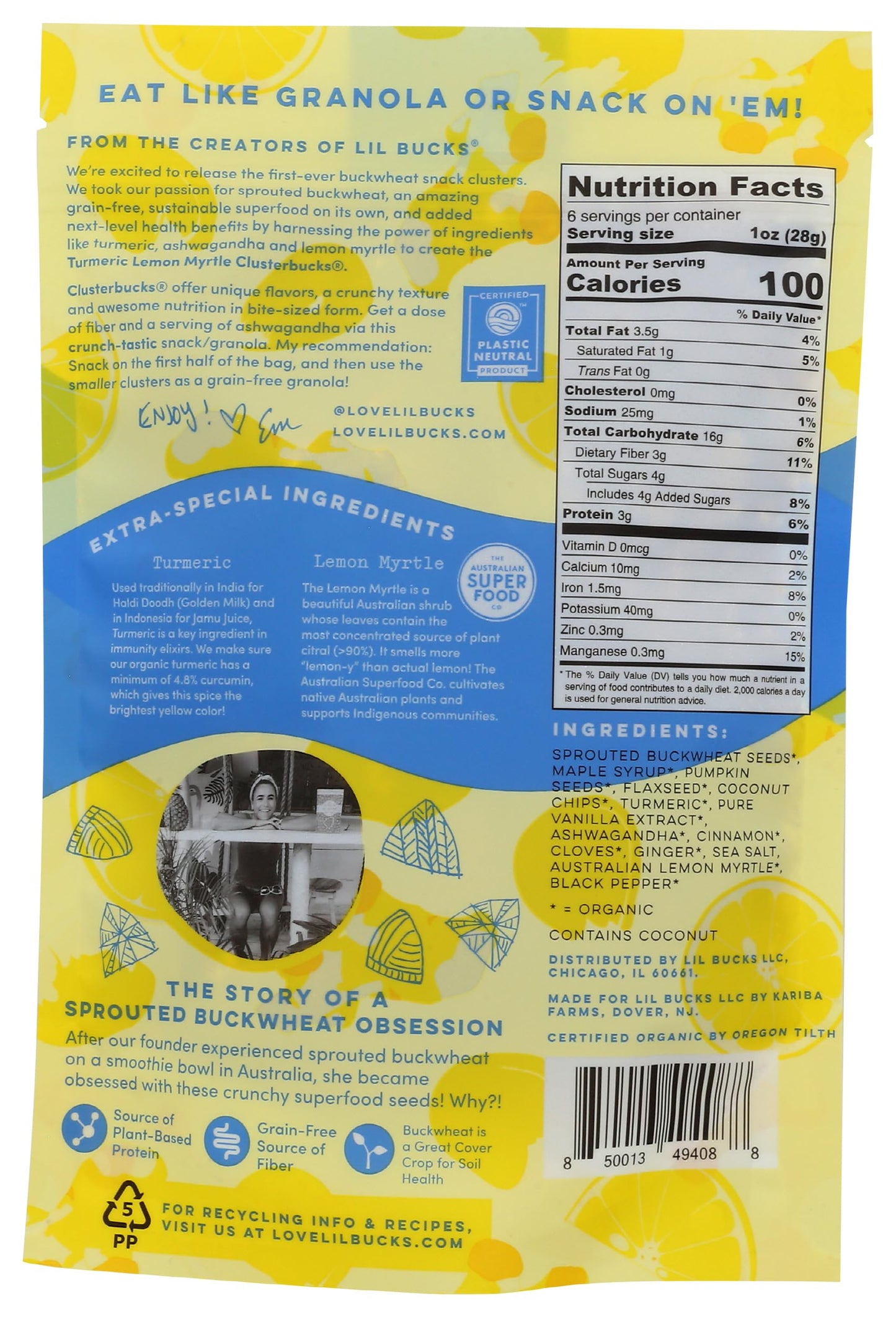 Lil Bucks, Buckwheat Clusterbucks Turmeric Lemon Organic, 6 Ounce