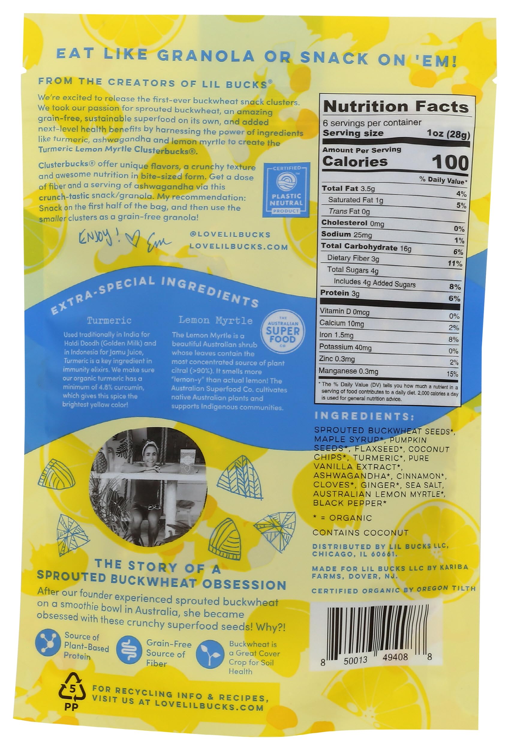 Lil Bucks, Buckwheat Clusterbucks Turmeric Lemon Organic, 6 Ounce