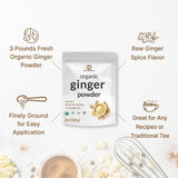 DEAL SUPPLEMENT Organic Fresh Ginger Powder, 3lbs - Finely Ground for Easy Mixing, Raw Ginger Spice Flavor, Indian Origin - Great for Chews, Tea