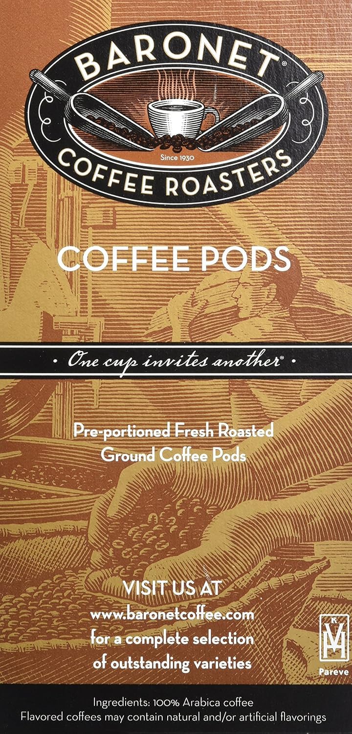 Baronet Coffee Organic ESE Espresso Pods - Espresso Roast , 7.2 Grams - Individually Wrapped for Freshness - Rich, Traditional Flavor - 18 Count (Pack