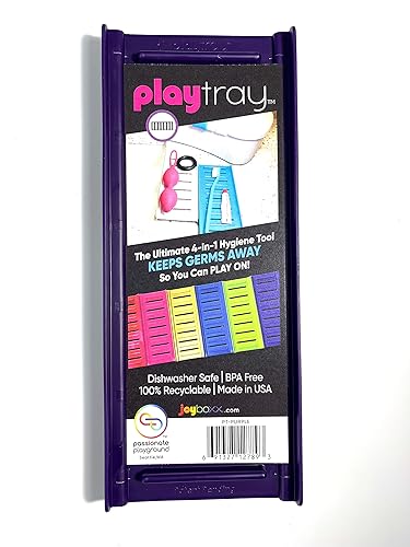 Playtray® with Joybuff™ Silicone Scrubber Brush | 4-in-1 Hygiene Tool Keeps Germs Off Furniture and Products | Portable Wash Dry Rack (Purple)
