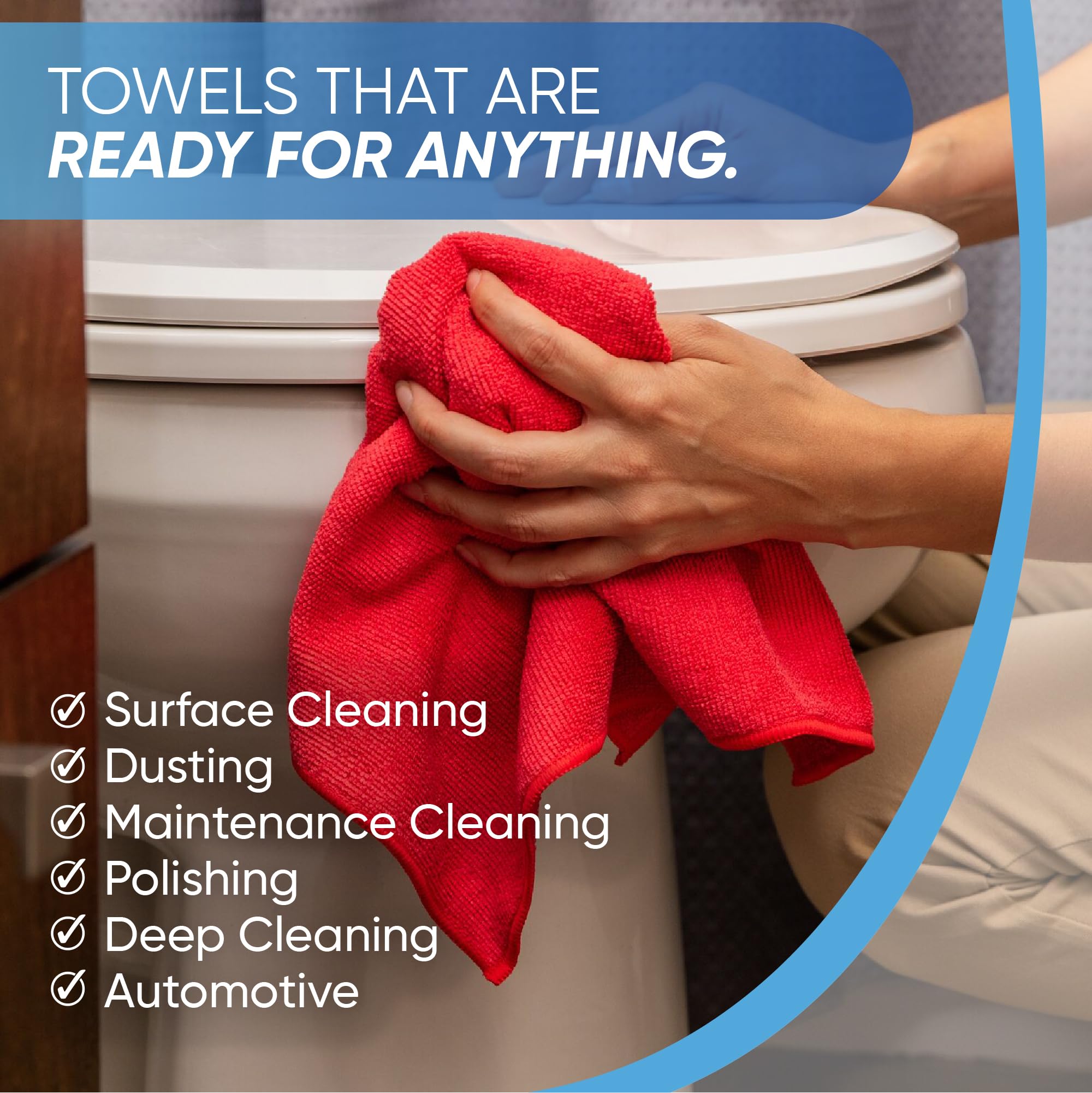 Microfiber Wholesale 16" x 16" All Purpose Towels - 50 Pack - Reusable Wash Cloths, Dust, Kitchen, Car, Shop Rags for Cleaning (Blue)