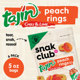 Snak Club Tajin Peach Rings Gummy Candy, Fruit Candy Gummies with Chili and Lime Seasoning, Mild, Gluten-Free and Vegan Snacks, 5 oz Resealable Bags