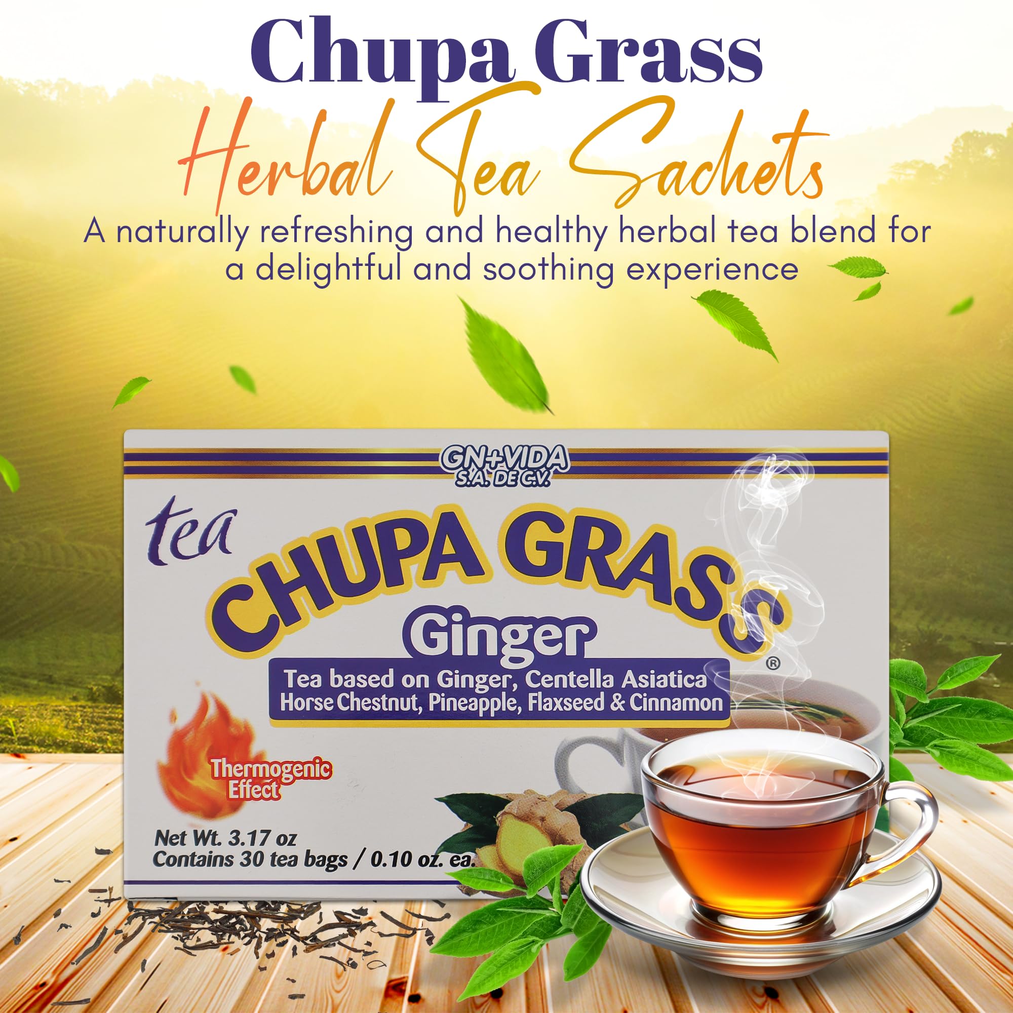 New Improved Formula Tea CHUPA Grass - Tea Based Ginger, Gotu Kola & Cinammon & Te CHUPA Panza Jengibre (30 Tea Bags/0.10 oz Each)