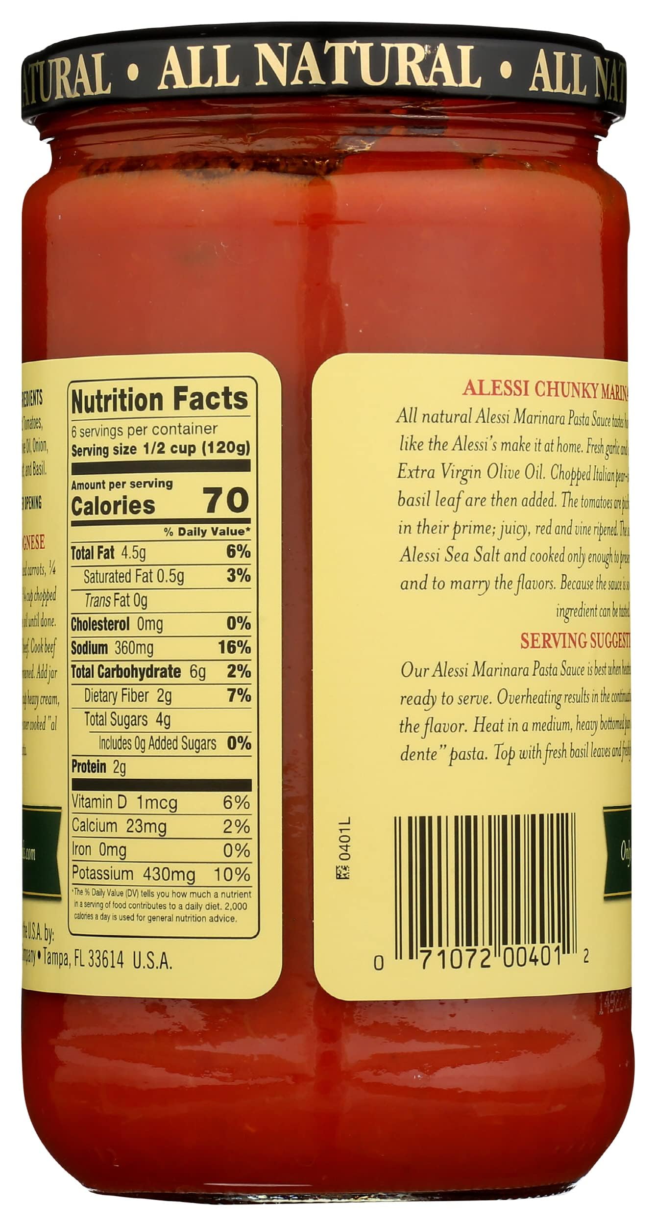 Alessi All Natural Marinara Pasta Sauce Chunky Style, 24 Ounce (Pack of 6)
