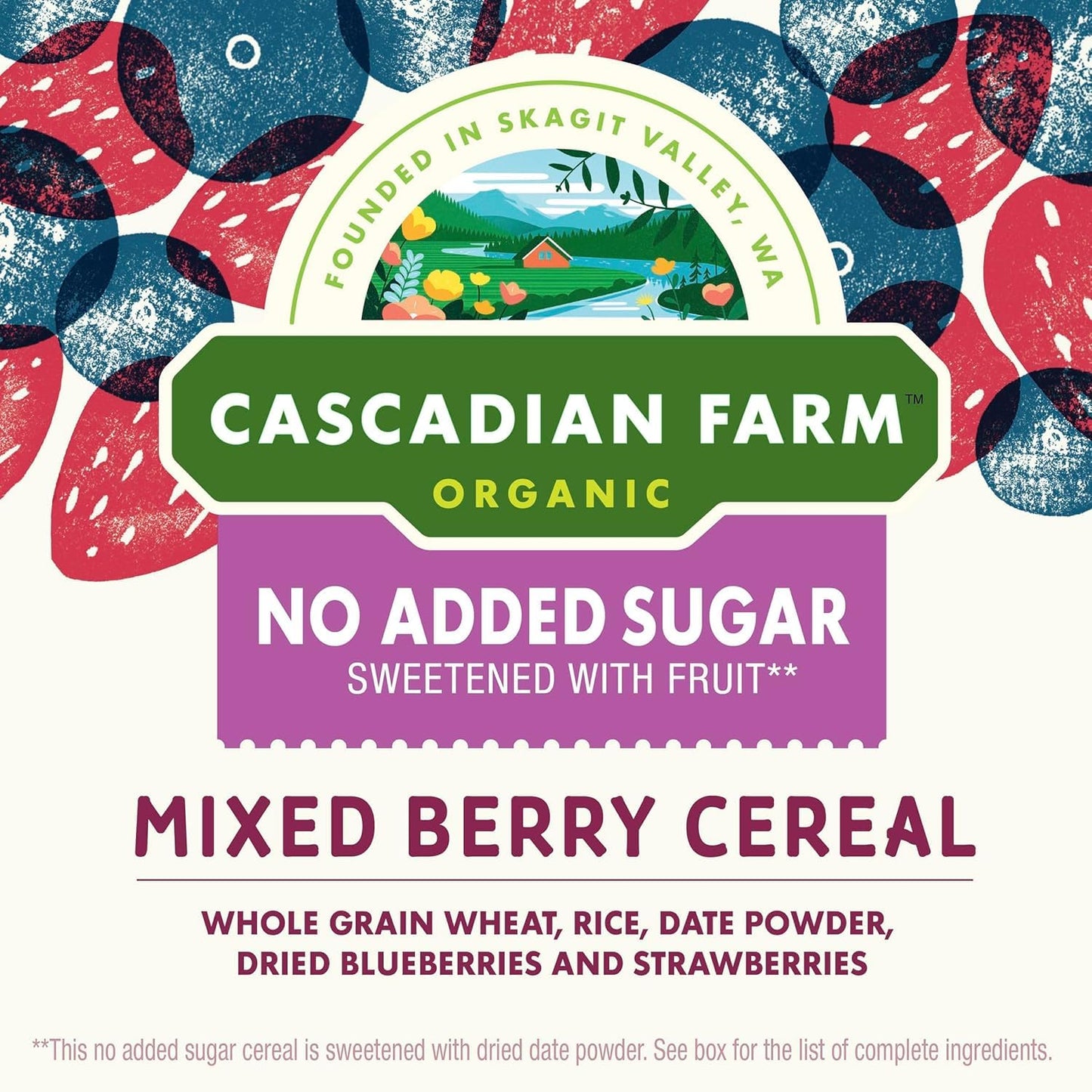 Cascadian Farm No Added Sugar Mixed Berry Breakfast Cereal, Whole Grain & Organic, 12.5 oz Box