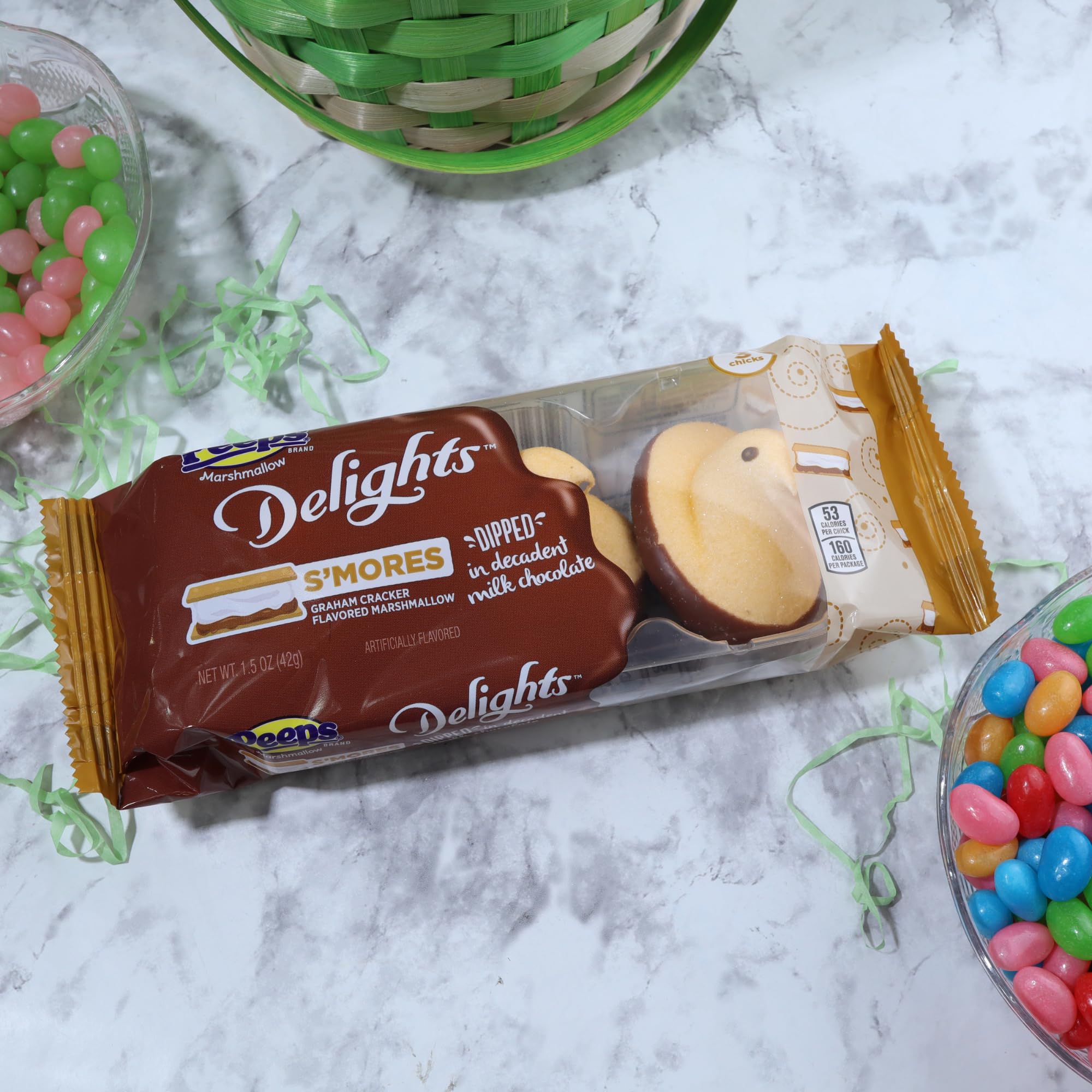 Peep Delights S'mores, Chocolate Dipped Marshmallow Chicks, Easter Basket Stuffer Candy, 3 Count Sleeves (Pack of 3)