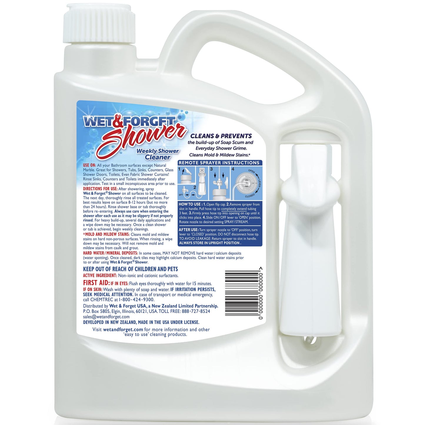 Wet & Forget Shower Cleaner Spray Multi-Surface Weekly Application Requires No Scrubbing, Bleach-Free Formula, Ready to Use, Fresh Scent, 3 Months