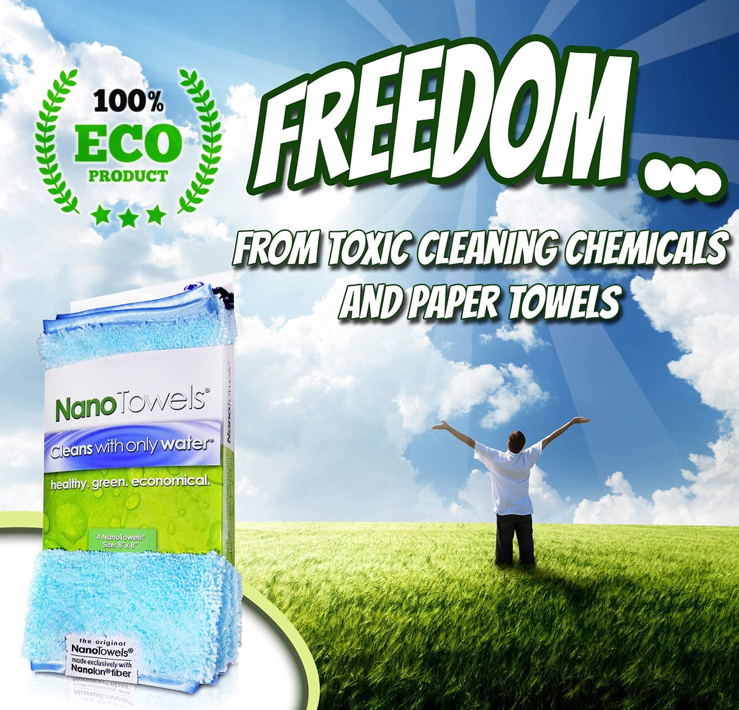 Life Miracle Nano Towels - Amazing Eco Fabric That Cleans Virtually Any Surface with Only Water. No More Paper Towels Or Toxic Chemicals | 4-Pack