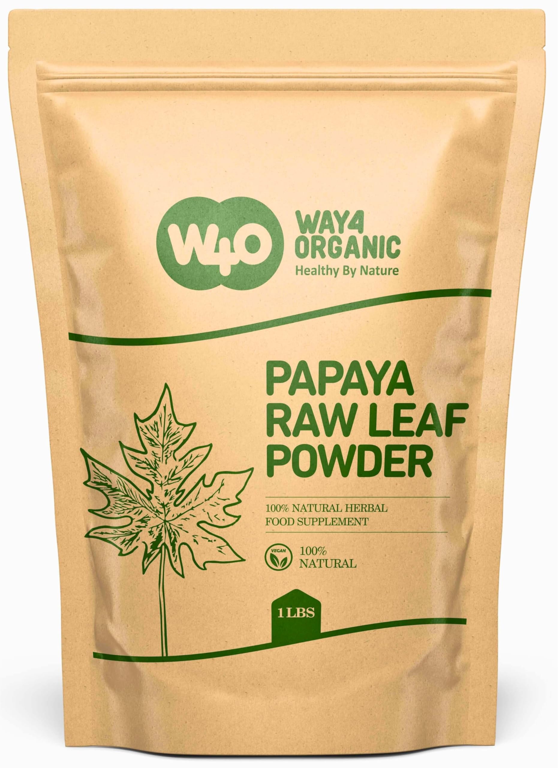Papaya Leaf Powder 64 Ounces(4 Pounds), Dried from Fresh Green Leaves, Good to Make Tea, Juice Extract (No Fruit, No Seeds) - Way4Organic