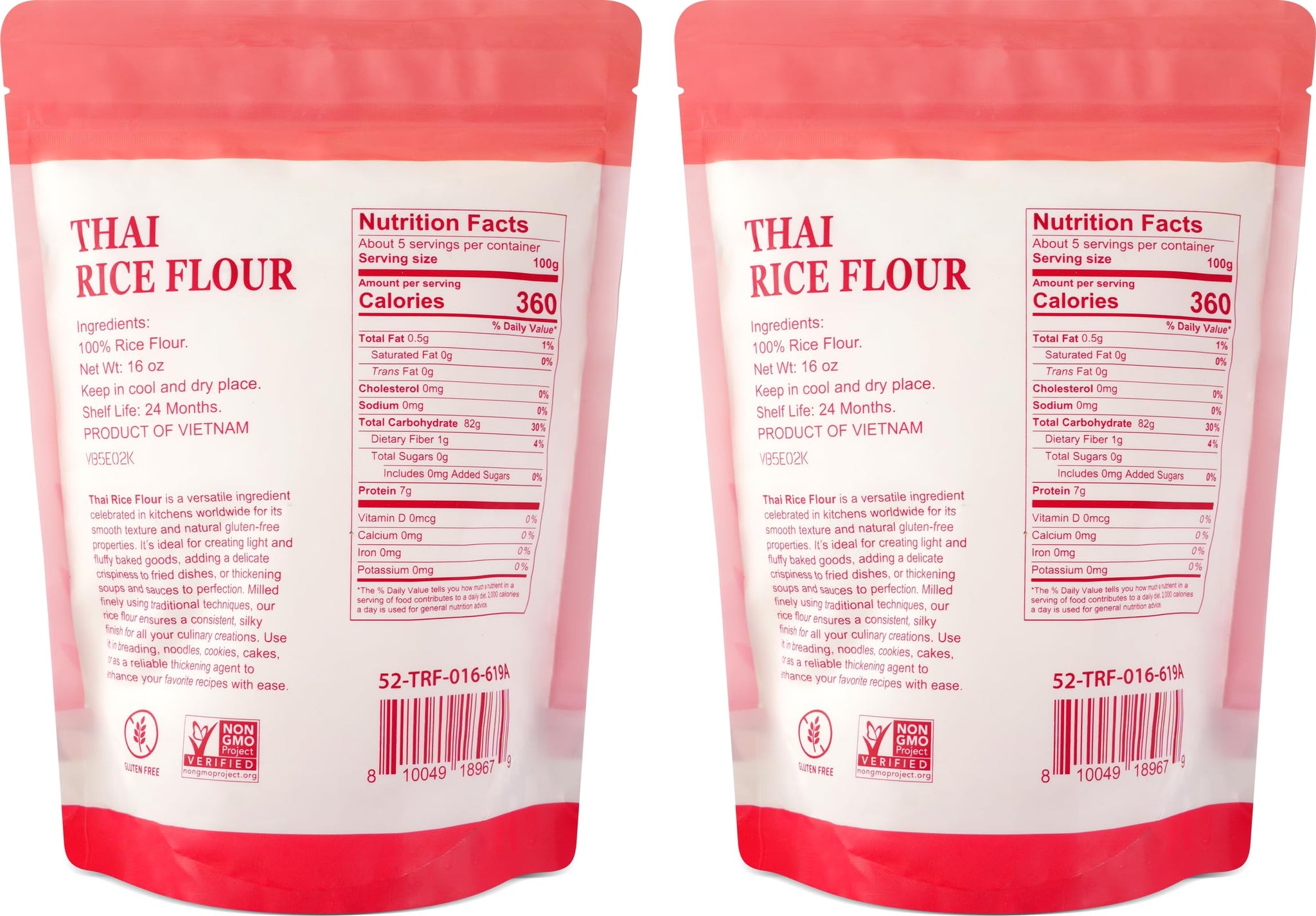 52USA Thai Rice Flour 32 Ounce (Basic), 2 Pound (Pack of 2), Rice Flour for Baking or Cooking, Product of Thailand, All Natural White Rice Flour