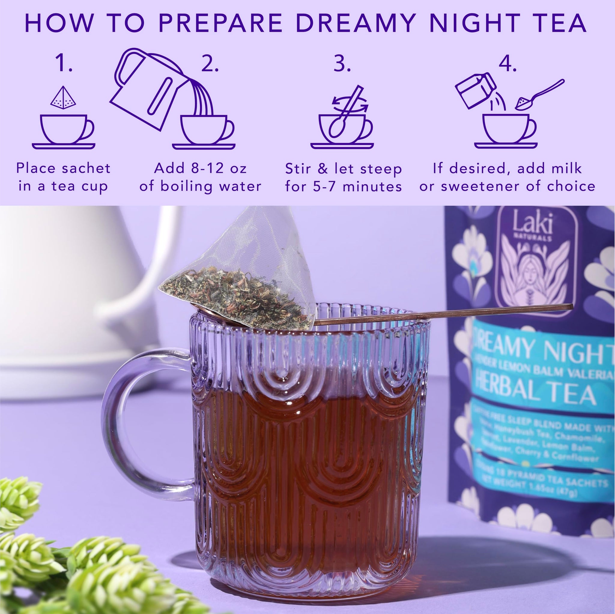 Dreamy Night Sleep Tea (1.65 oz, Pack of 18 Tea Bags) - Sleepytime Calming Caffeine Free Tea Herbal Blend with Valerian Root, Chamomile, Lemon Balm