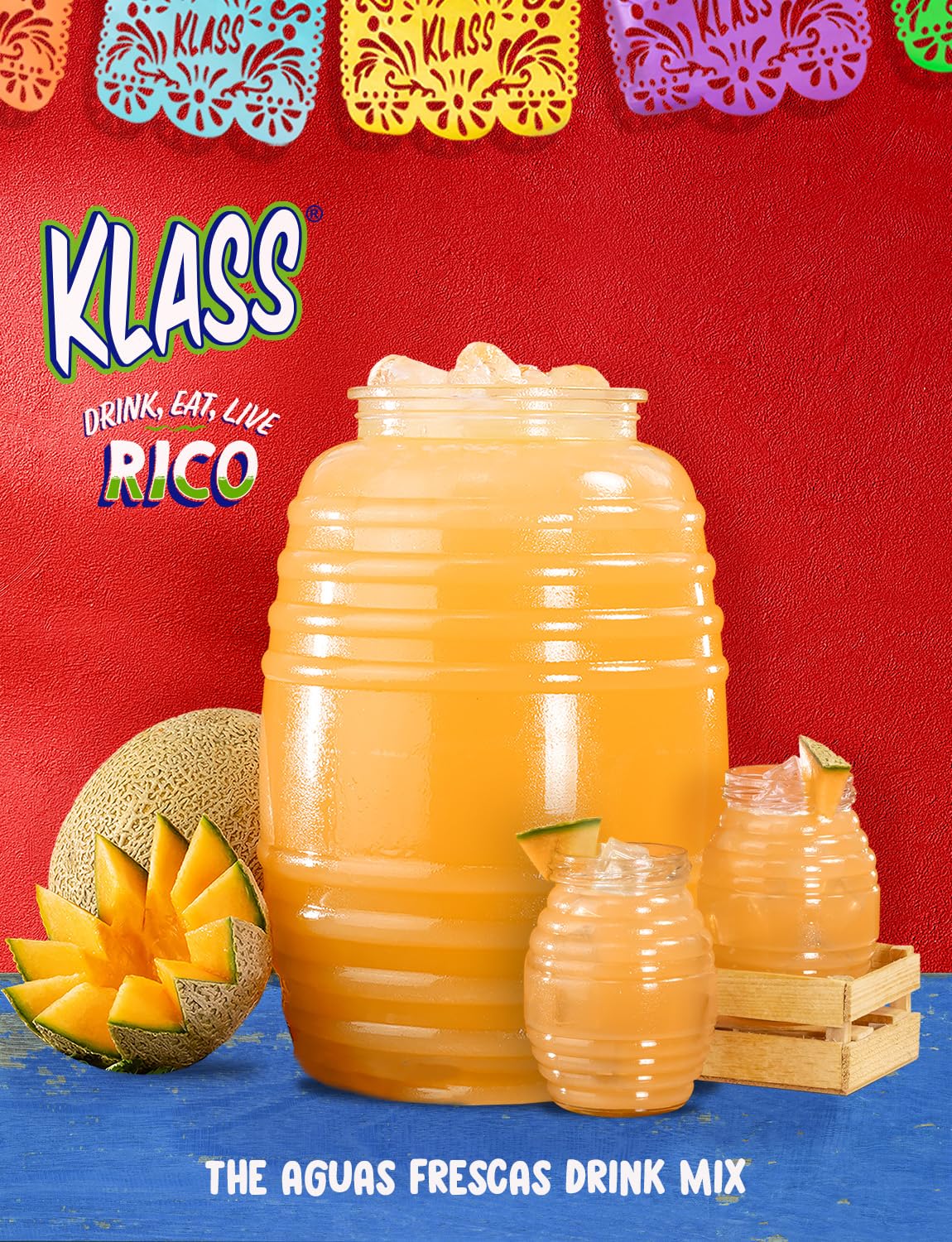 Klass Aguas Frescas Drink Mix Tropical Variety Pack - Watermelon, Cantaloupe, Mango & Pineapple - Powder Drink Mix, Water Drink Mix with Natural
