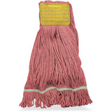 SPARTA Flo-Pac Cotton Mop Head, Loop-Ended, Wide Band with 5" Yellow Band for Organized Cleaning, Small, Red