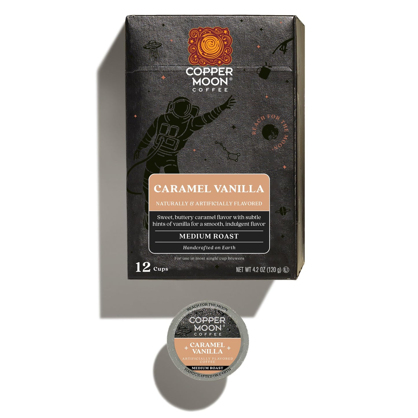 Copper Moon Single Serve Coffee Pods for Keurig K-Cup Brewers, Medium Roast, Caramel Vanilla Blend, 12 Count