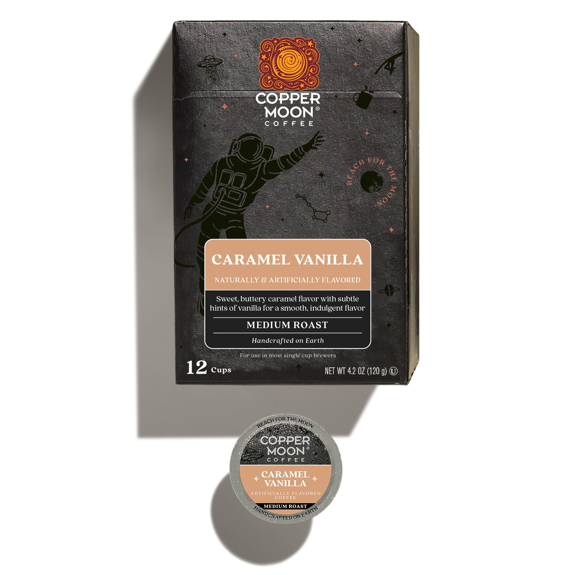 Copper Moon Single Serve Coffee Pods for Keurig K-Cup Brewers, Medium Roast, Caramel Vanilla Blend, 12 Count