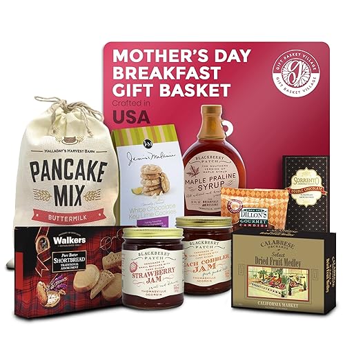 Gift Basket Village - Mothers Day Breakfast Gift Basket - Gourmet Mom Gift Set with Pancake Mix, Jam, Syrup, Snacks - Unique Birthday, Holiday, or Spa