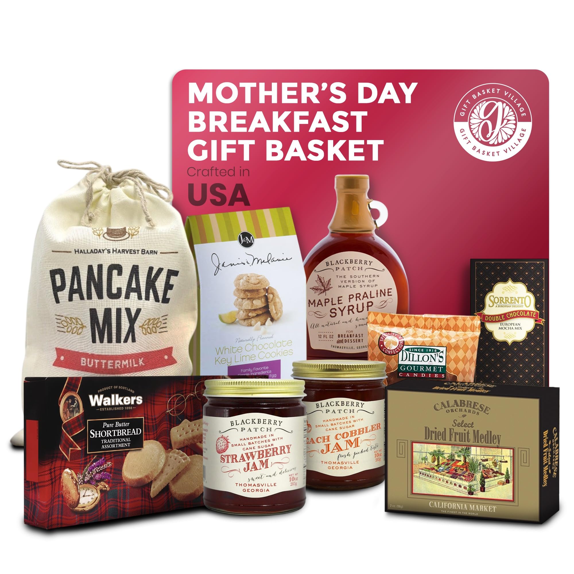Gift Basket Village - Mothers Day Breakfast Gift Basket - Gourmet Mom Gift Set with Pancake Mix, Jam, Syrup, Snacks - Unique Birthday, Holiday, or Spa