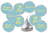 7th Birthday Kisses Stickers, Seven Blue Kiss Labels for Boy Happy Birthday Party, Chocolate Drop Tabletop Decorations, Candy Not Included. Made in