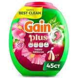 Gain Plus Flings Liquid Washing Detergent Pods, Gain's Best Clean, All-In-One, Happy Hibiscus Scent Laundry Pacs, 45 Count (Packaging May Vary)