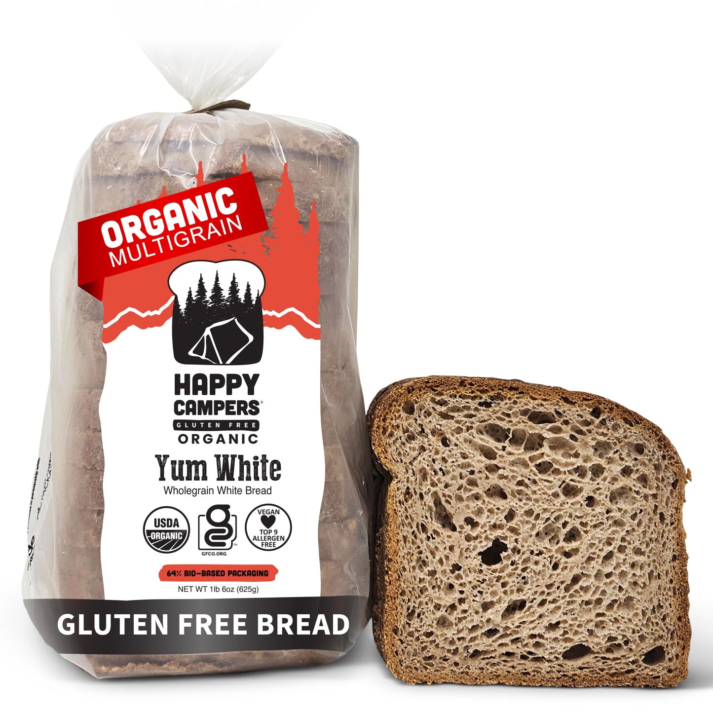 Happy Campers Yum White Gluten Free Bread, Multi-Grain, Non-GMO, Vegan, Organic, 17.4 oz Loaf (Pack of 4)