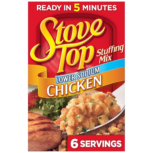 Stove Top Lower Sodium Chicken Stuffing Mix, Instant Side Dish for Chicken and Holiday Meals, Savory Seasoned Bread Stuffing, Ready in 5 Minutes, 6