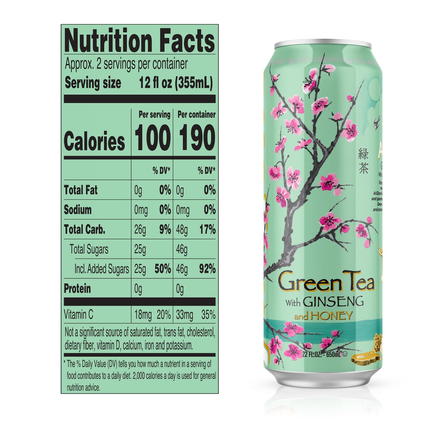 AriZona Green Tea with Ginseng and Honey - Big Can, 22 Fl Oz (Pack of 24)