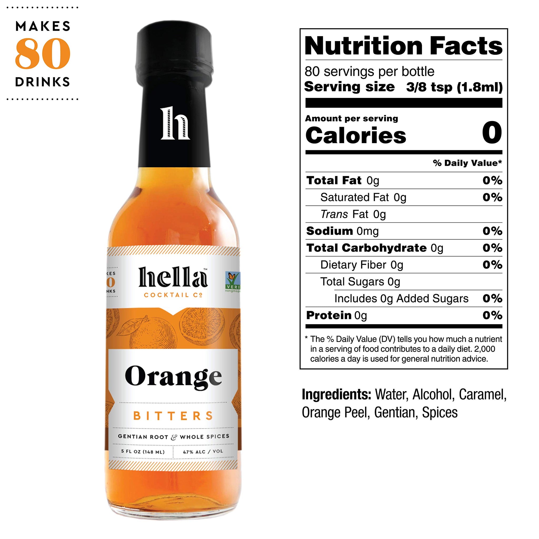 Hella Cocktail Co. | Orange Bitters, 5 oz | Craft Cocktail Bitters Made with Real Fruit Peel and Whole Spices|Perfect for Holiday Cocktail Recipes