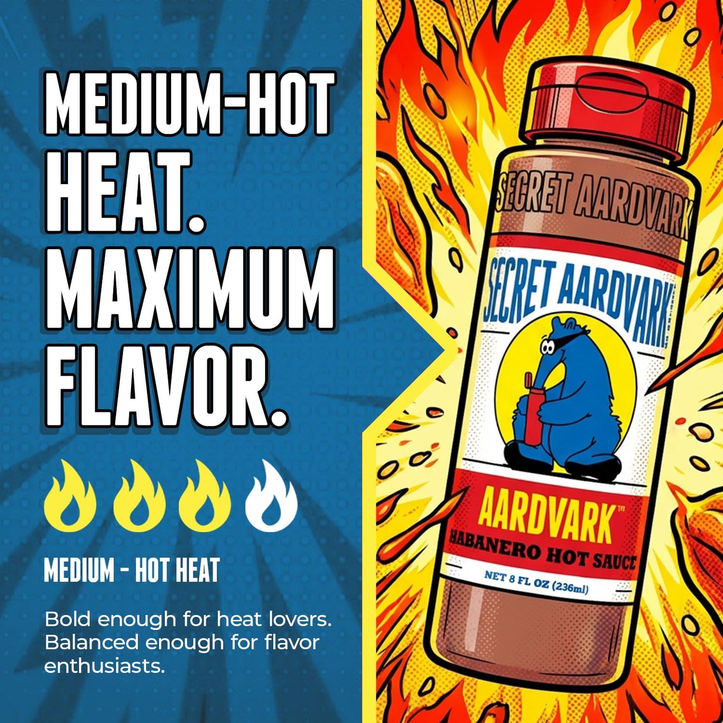 Secret Aardvark Habanero Hot Sauce, Non-GMO, Low Sugar, 12-Pack 8 fl oz