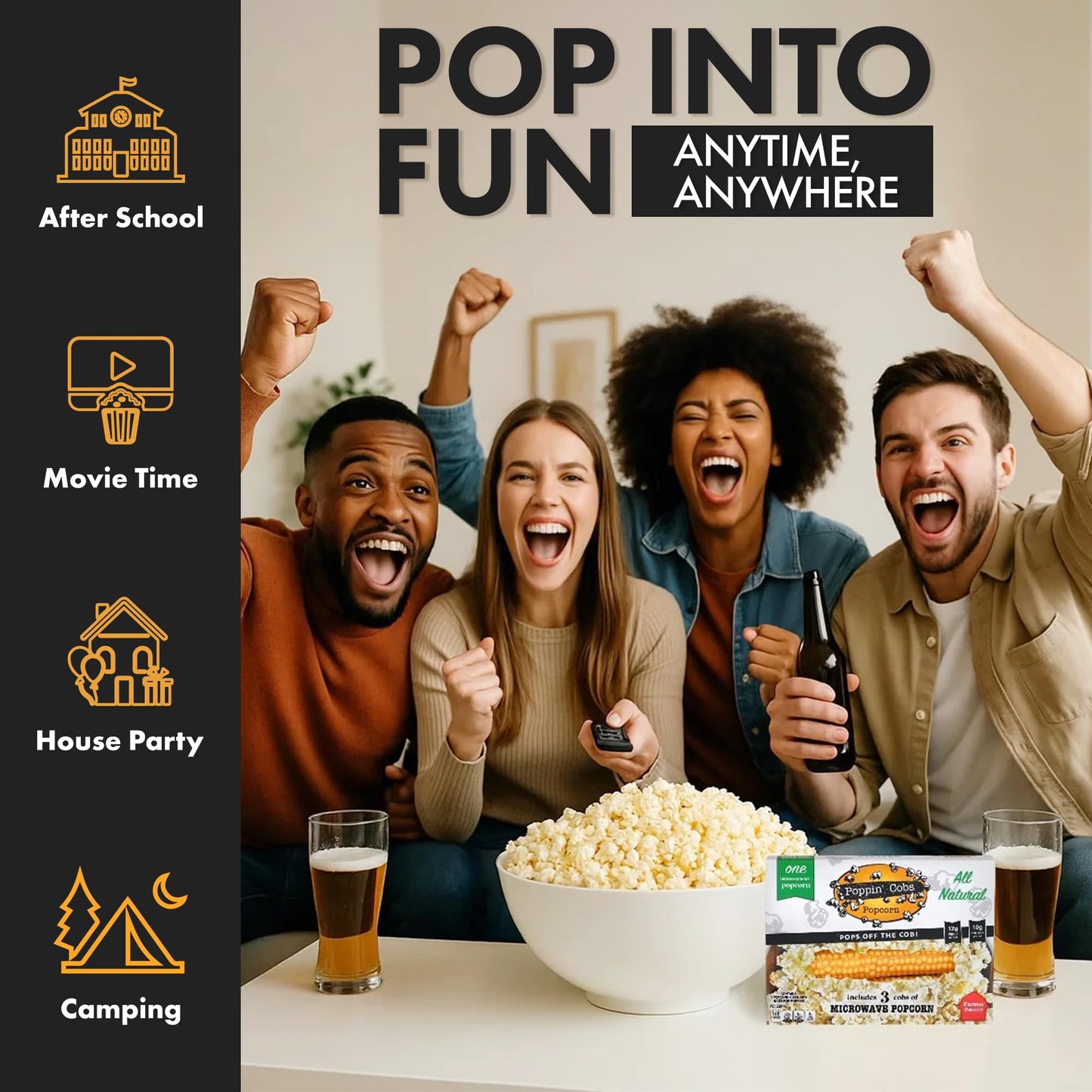 Poppin Cobs Microwave Popcorn on the Cob (3 PK) (Original) Whole Popcorn Kernels, Individually Wrapped Healthy Pop Corn on the Cob with Bags, Gluten