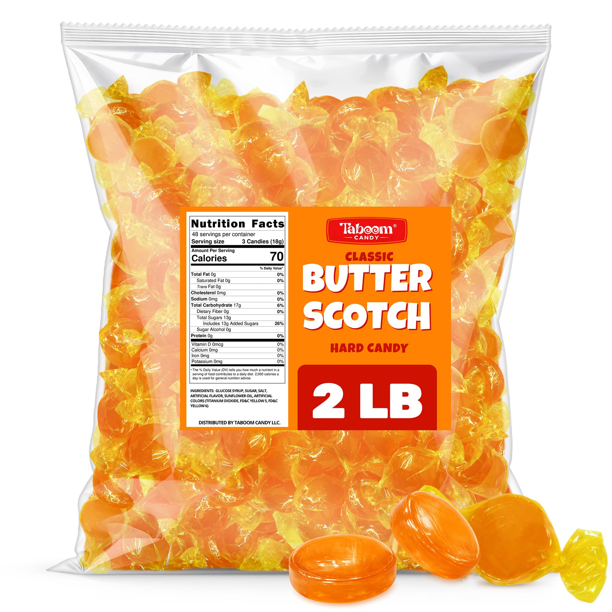 Butterscotch Hard Candy Discs Bulk 2lb Holiday Candies - Individually Wrapped Butter Scotch Candies For Party Favors, Office Treats & Sweets - Approx