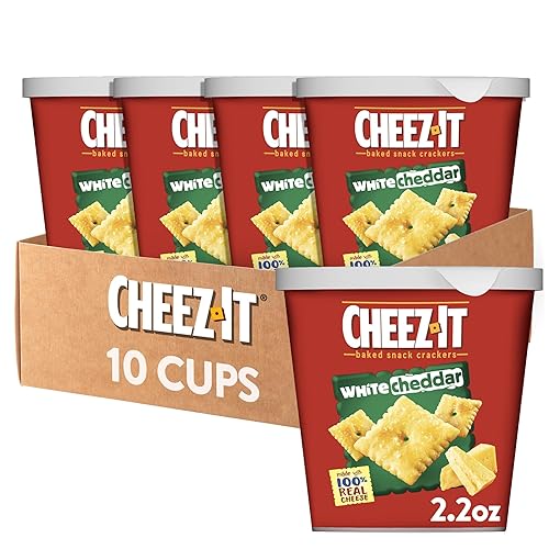 Cheez-It Baked Snack Cheese Crackers in a Cup, White Cheddar, Single Serve, 2.2 oz(Pack of 10)