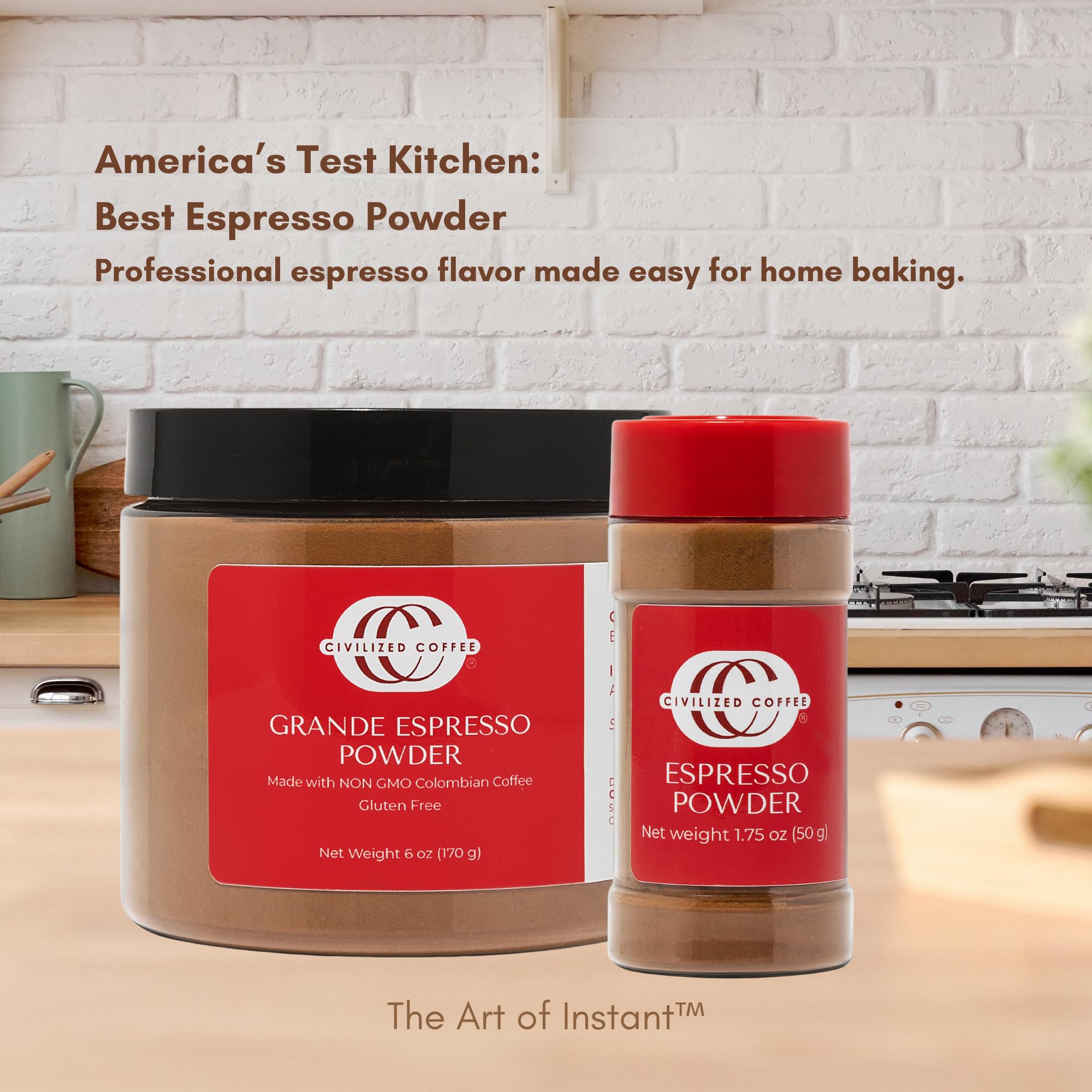 Civilized Coffee Espresso Powder Grande - Premium Colombian Coffee for Baking, Desserts & Smoothies, Non-GMO, Medium Roast, Fine Ground (6 oz)