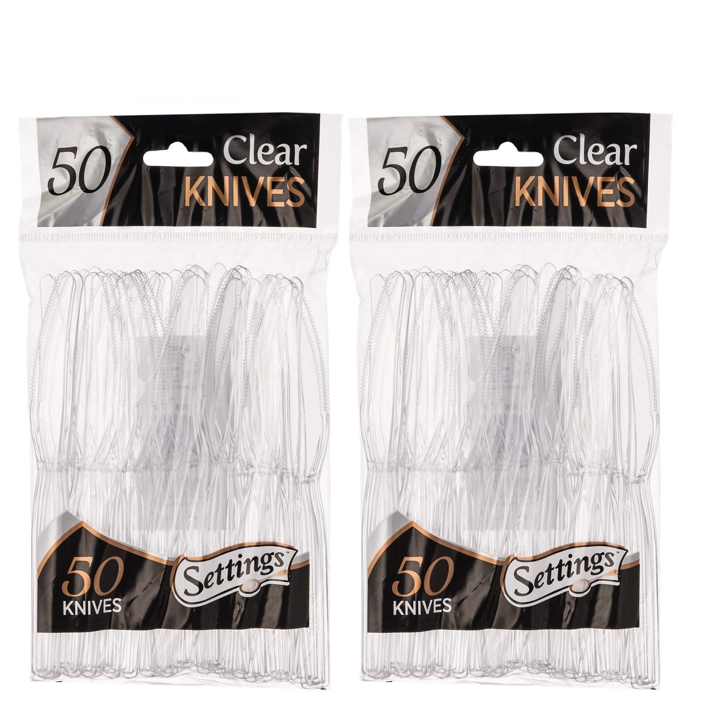 Settings [100 Count] Plastic Clear Knives, Heavyweight Disposable Cutlery, Great For Home, Office, School, Party, Picnics, Restaurant, Take-out Fast
