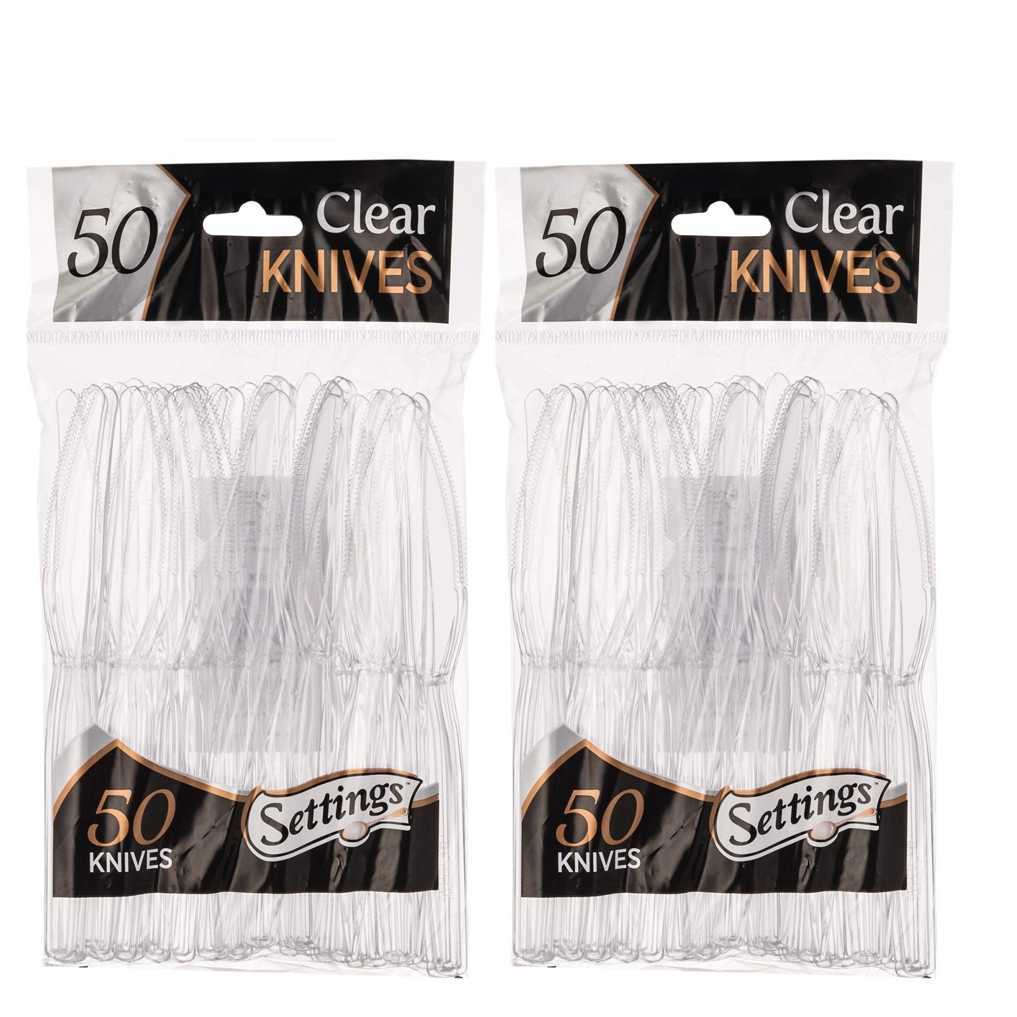 Settings [100 Count] Plastic Clear Knives, Heavyweight Disposable Cutlery, Great For Home, Office, School, Party, Picnics, Restaurant, Take-out Fast