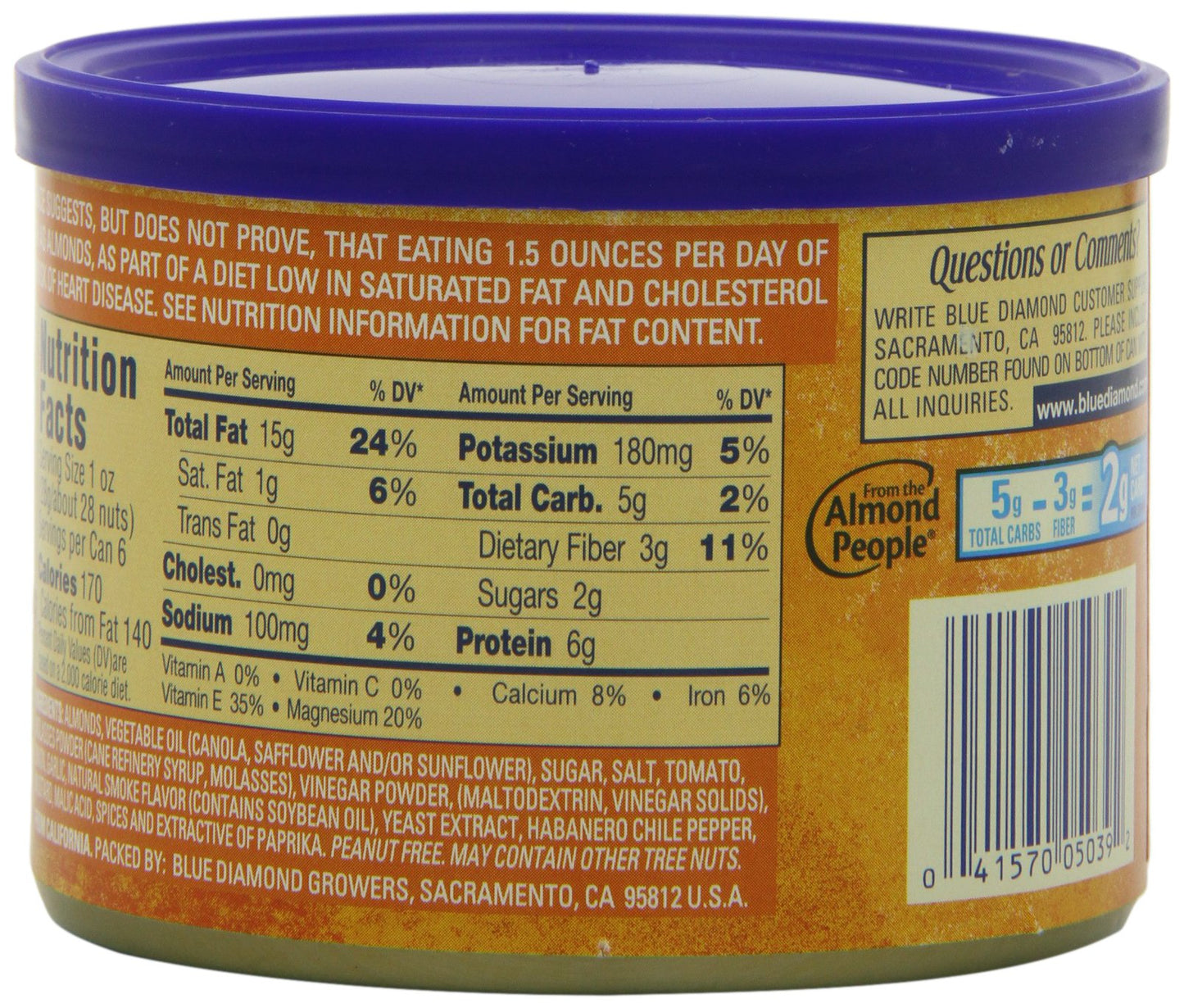 Blue Diamond Almonds BOLD Habanero BBQ, 6-Ounce (Pack of 6)