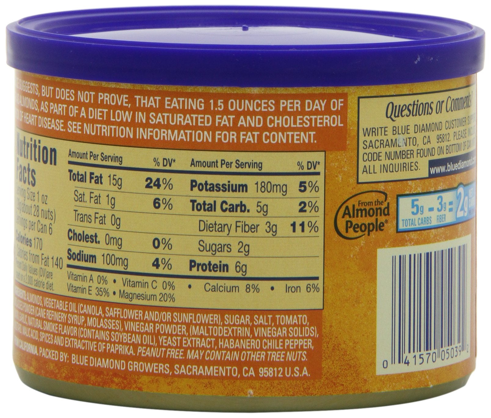 Blue Diamond Almonds BOLD Habanero BBQ, 6-Ounce (Pack of 6)