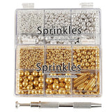 Kasvan Gold and Silver Sugar Sprinkles - Edible Candy Pearls with 4-Claw Sprinkle Pen,8.32Oz, Gift Box Pack, Baking Cake Decorations, Ice Cream
