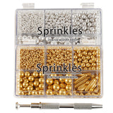 Kasvan Gold and Silver Sugar Sprinkles - Edible Candy Pearls with 4-Claw Sprinkle Pen,8.32Oz, Gift Box Pack, Baking Cake Decorations, Ice Cream