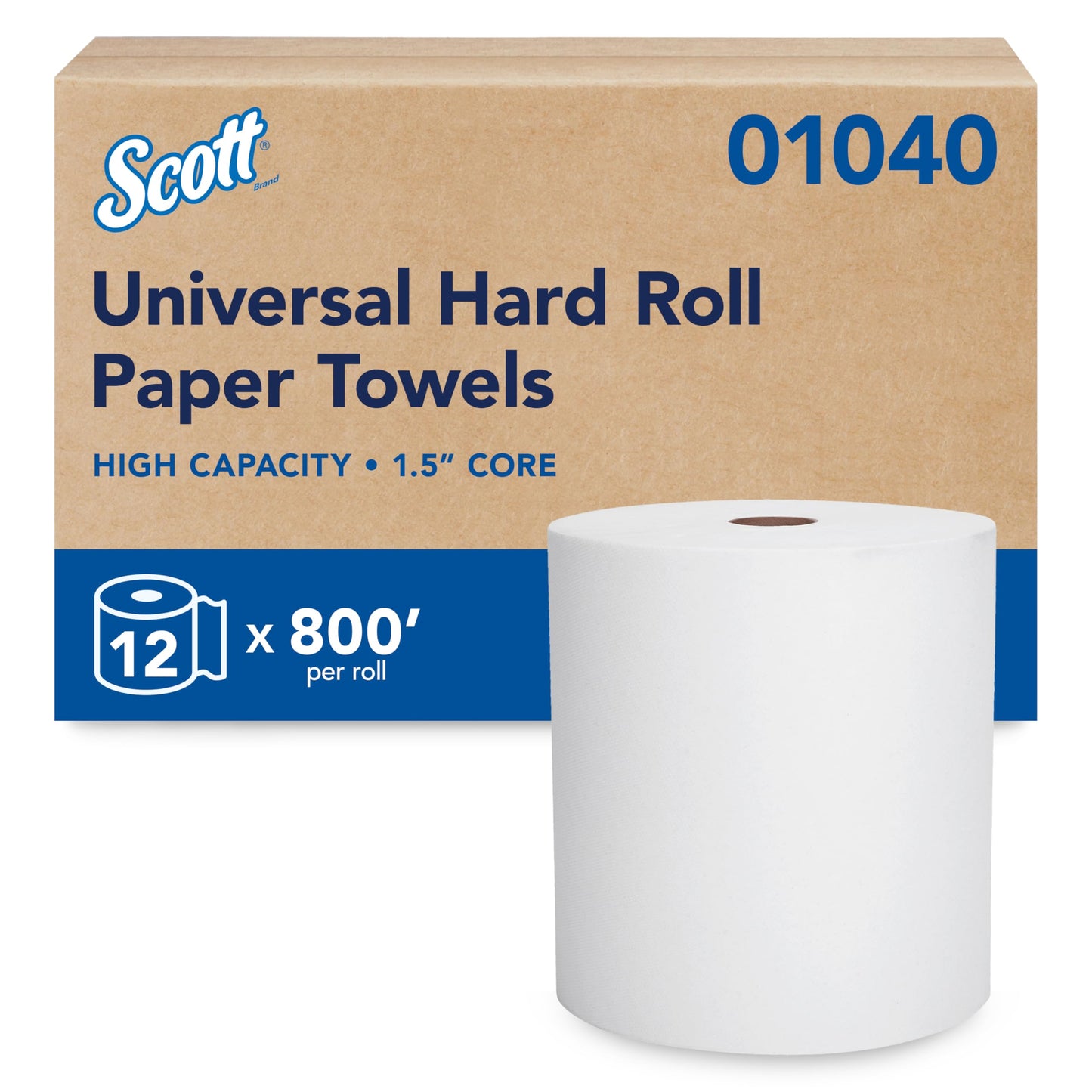 Scott Professional Essential Universal Hard Roll Paper Towels, Bulk (01040), Hardwound 1.5' Core, Absorbency Pockets, White (12 Rolls at 800' Each