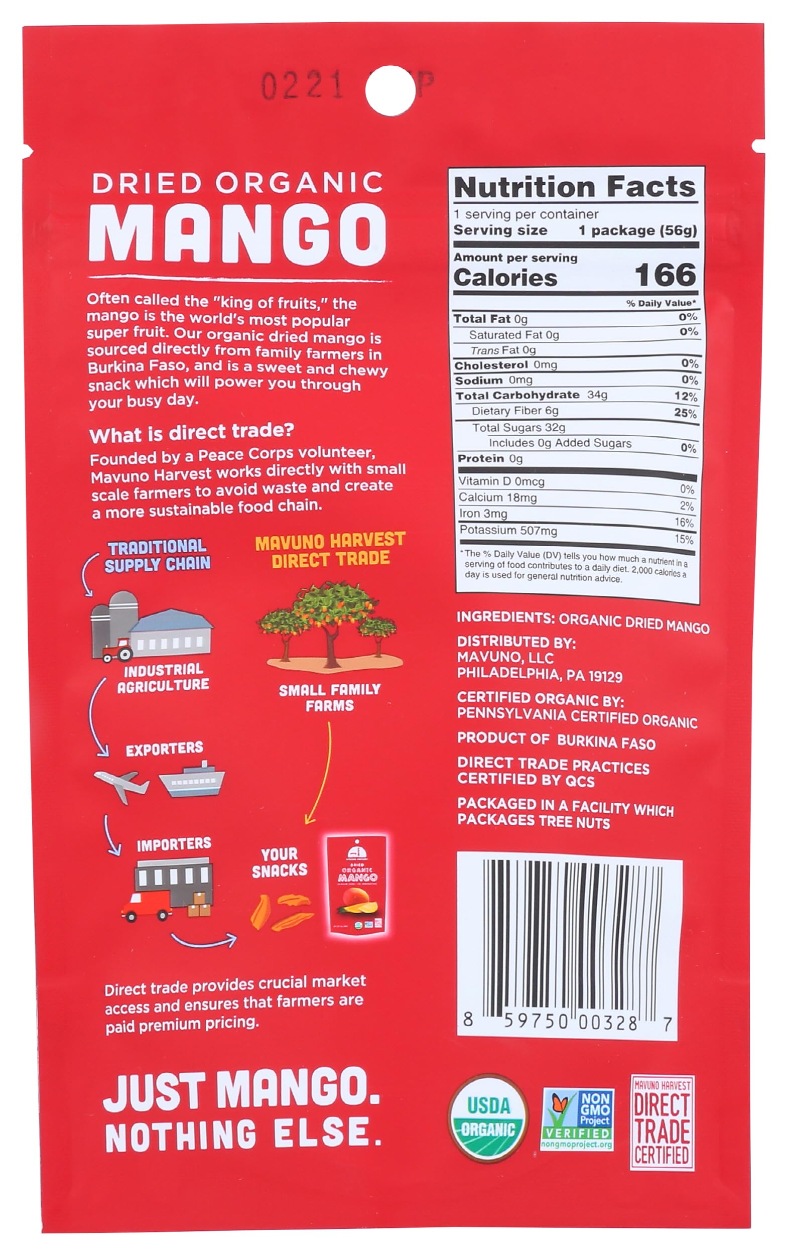 Mavuno Harvest Dried Mango, Organic, 2 oz
