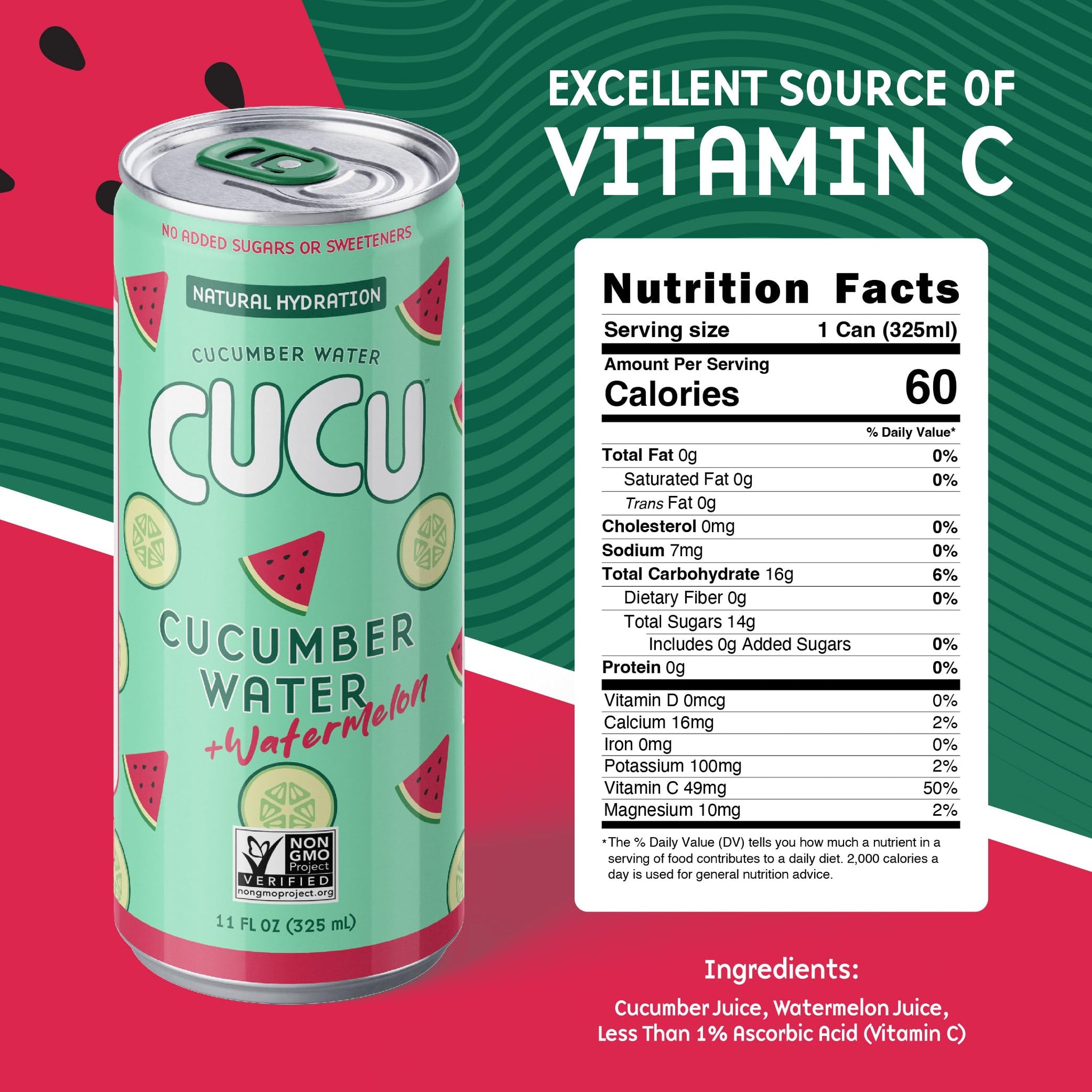 CUCU Pressed Cucumber + Watermelon Water - Real Juice from Fresh Cucumbers and Watermelons with Vitamin C, Electrolytes & Antioxidants - No Sugar