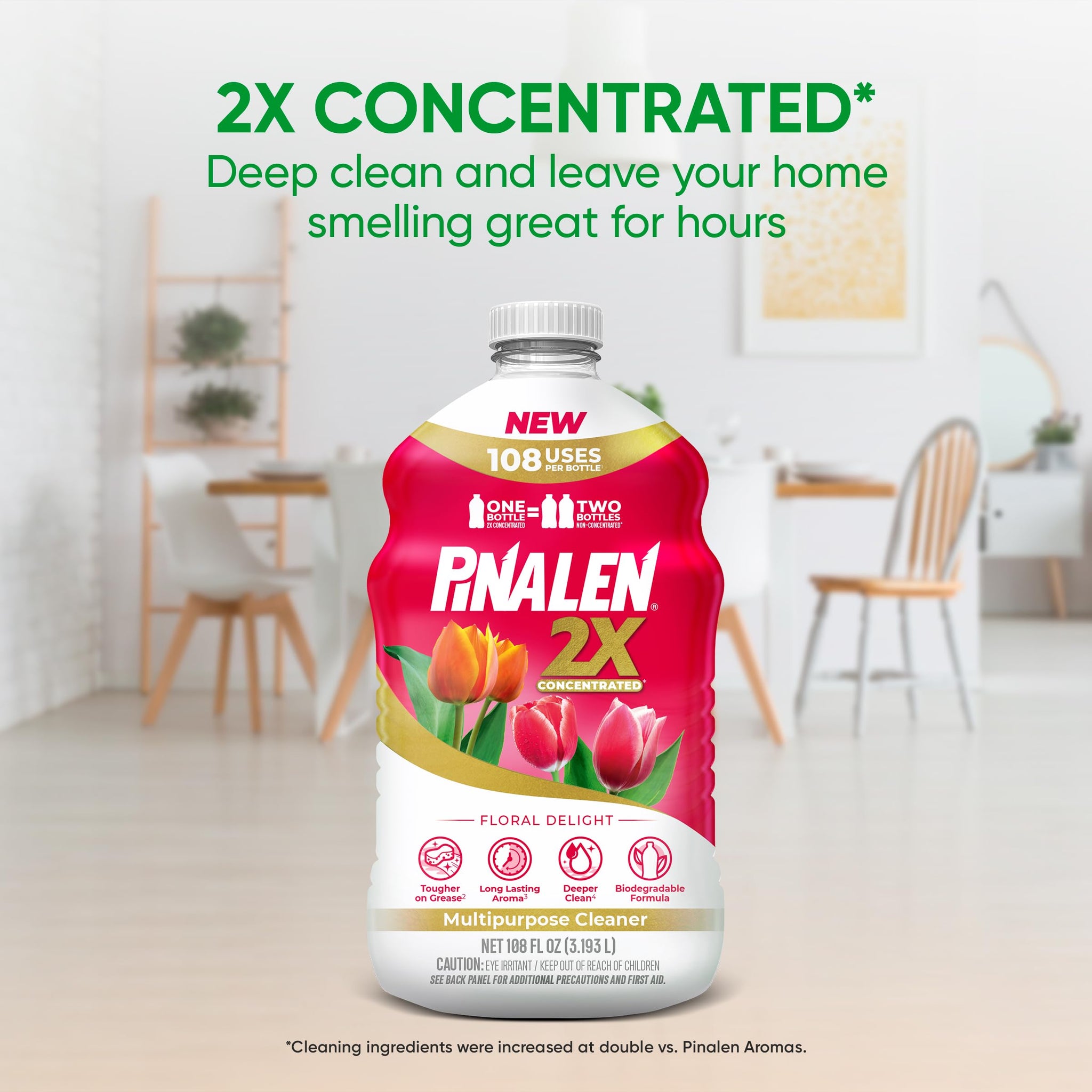 PINALEN 2X Max Aromas Concentrated Multipurpose Cleaner - Floral Delight Scent - 108 fl oz - All Purpose Cleaner for Kitchen, Bathroom, Floors