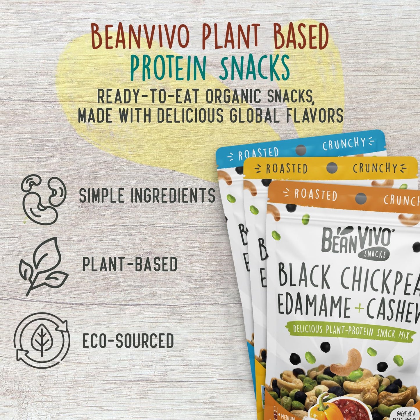BeanVIVO Healthy Snacks for Adults & Kids with 7g Protein & 5g Fiber per Serving with Dried Edamame, Roasted Cashew and Chickpeas - Vegan & Gluten