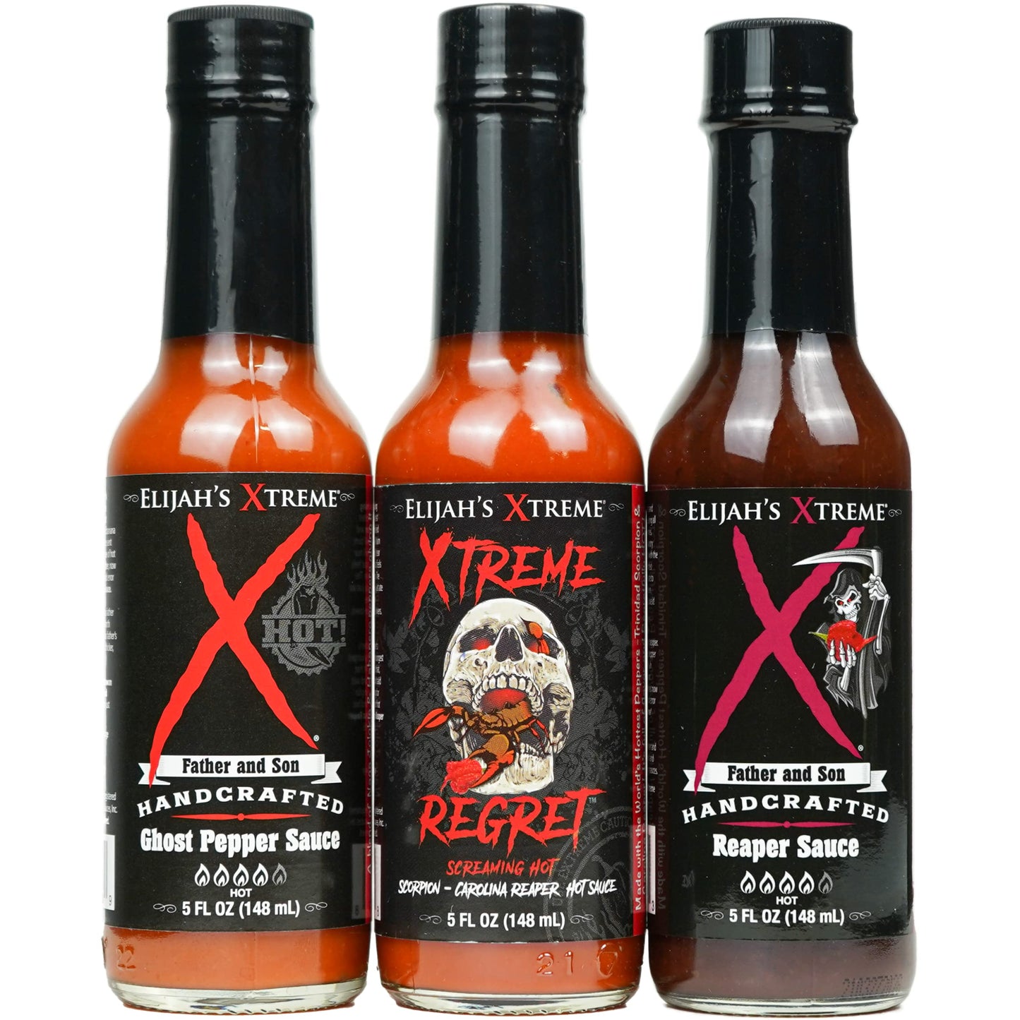 Elijah's Xtreme Trio Hottest Hot Sauce Variety Pack Includes Xtreme Regret Carolina Reaper Hot Sauce, Ghost Pepper Sauce & Sweet Reaper Hot Sauces
