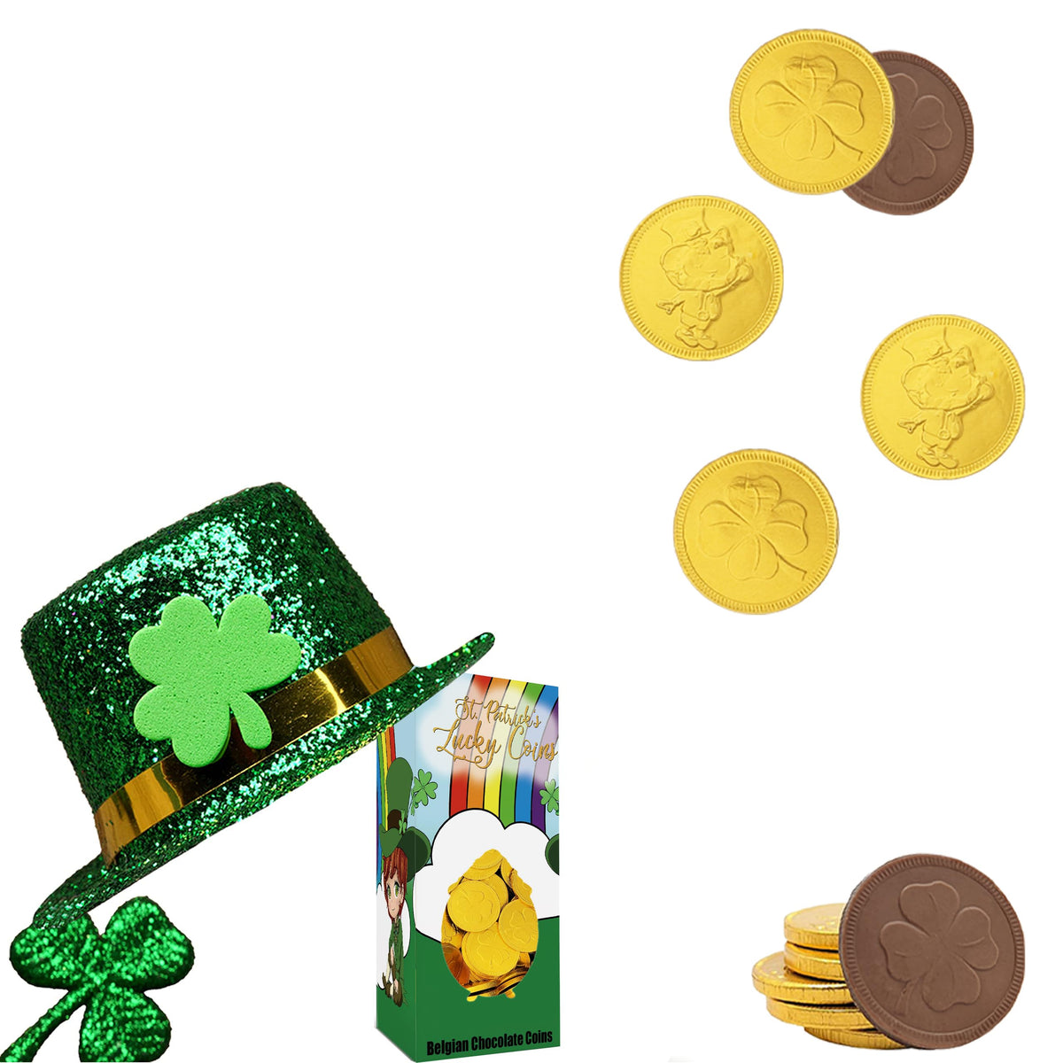 The Dreidel Company St. Patrick's Day Lucky Belgian Milk Chocolate Gold Coins, Nut-Free, Kosher Certified Dairy, Leprechaun Box (15 Pounds (Bulk))