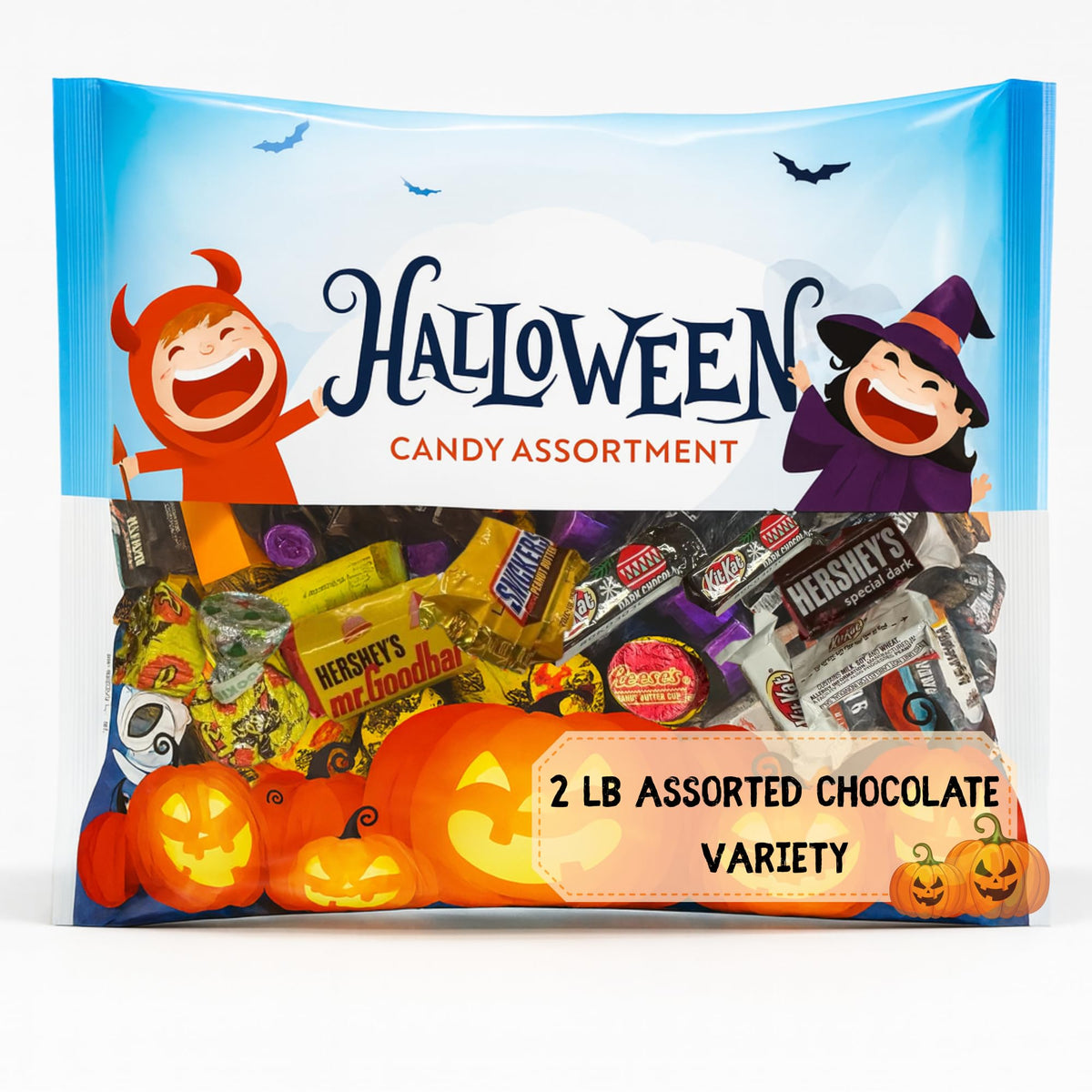 YAY! FUN Halloween Candy, Assorted Chocolate Candy Variety Pack, Individually Wrapped Mini Chocolates, 2 Pounds Bulk Bag, Perfect for Trick or Treat